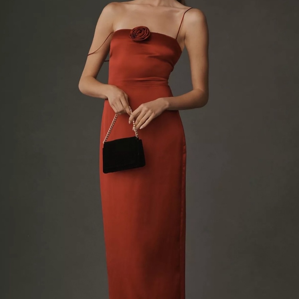Reformation Frankie Silk Dress in Sangre Rosette Red Floral Maxi Sleeveless NWT